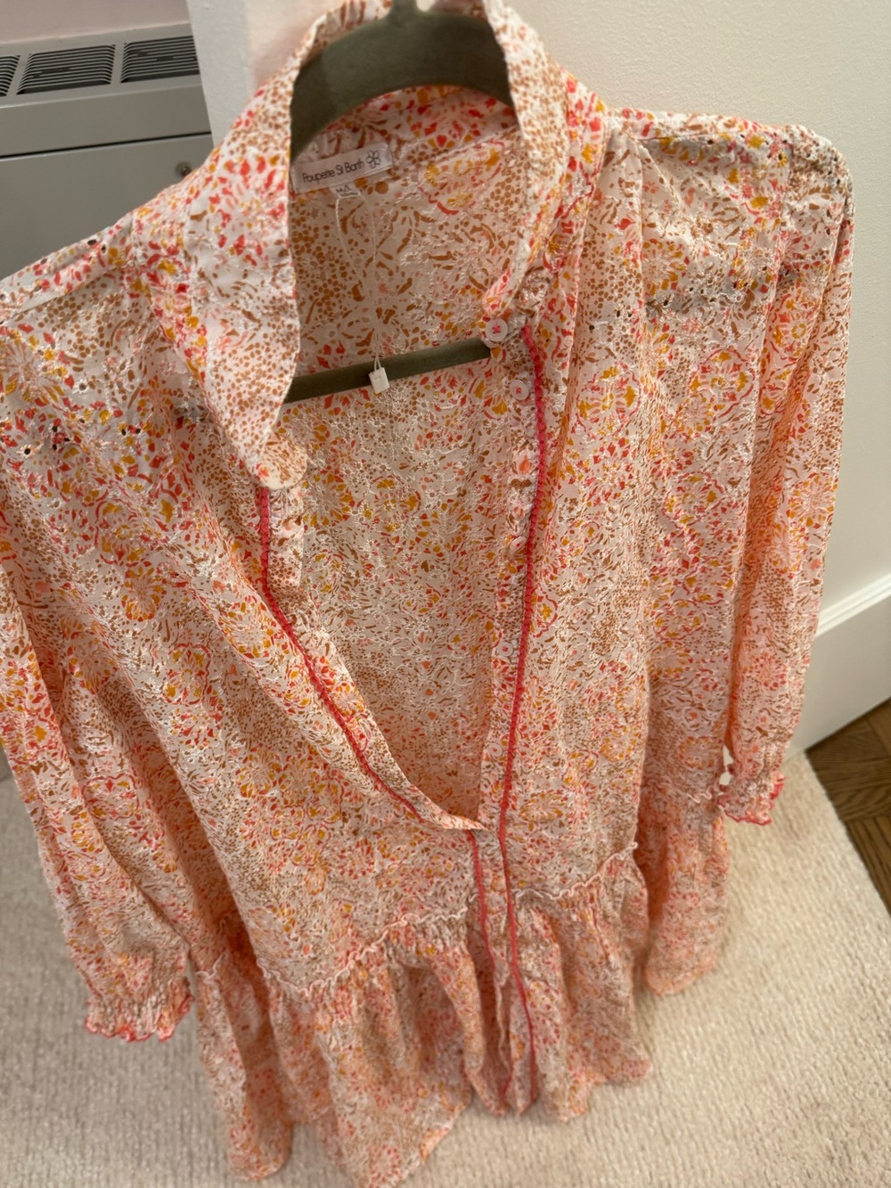 Poupette St Barth Pink Floral Ruffle Hem Boho Mini Dress